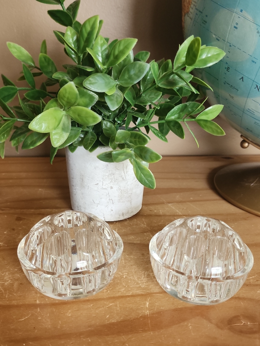 Vintage Clear Glass Flower Frog Pair